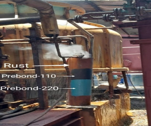 PREBOND-110 rust converter chemical treatment on industrial pipeline